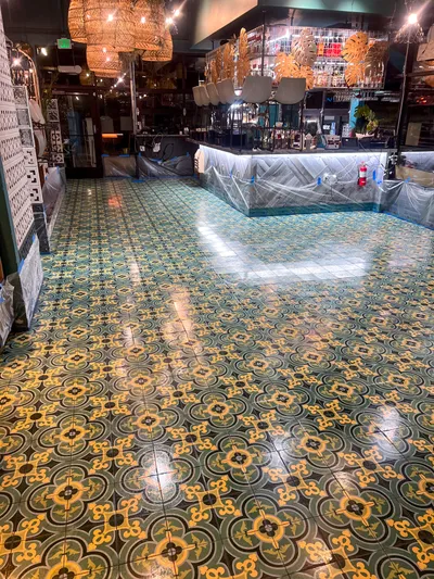 Cleaned and Sealed green tile floor at restaurant