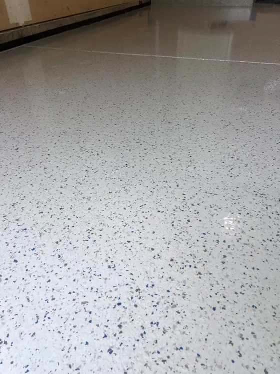 Simulated Terrazzo flooring installed in a garage